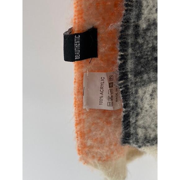 PRETTY SIMPLE Women's Beige-Orange-Black Autumn Spice Checkered Fringe Scarf - Picture 7 of 10